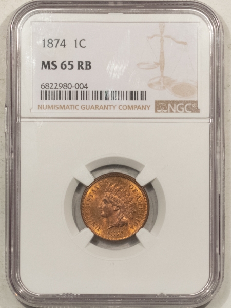 Indian 1874 INDIAN CENT NGC MS-65 RB, FRESH FLASHY GEM!