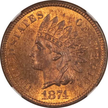 Indian 1874 INDIAN CENT NGC MS-65 RB, FRESH FLASHY GEM!