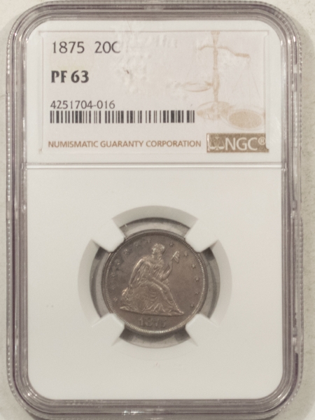 New Certified Coins 1875 PROOF TWENTY CENT PIECE – NGC PF-63, ORIGINAL & SCARCE ISSUE