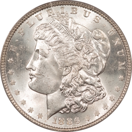 Morgan Dollars 1886 MORGAN DOLLAR – PCGS MS-64, BLAST WHITE!