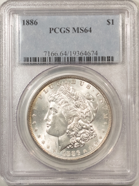 Morgan Dollars 1886 MORGAN DOLLAR – PCGS MS-64, FRESH WHITE, PREMIUM QUALITY!