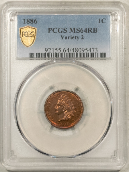 Indian 1886 INDIAN CENT, VARIETY 2 – PCGS MS-64 RB, SCARCE, NICE LOOK!