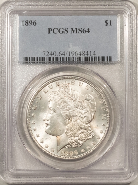 Morgan Dollars 1896 MORGAN DOLLAR – PCGS MS-64, WHITE, PREMIUM QUALITY!