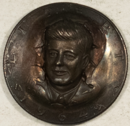 Exonumia 1964 KENNEDY “POP-OUT” HALF DOLLAR; PERIOD MEMORIAL & NOT A RECREATION-TONED BU!