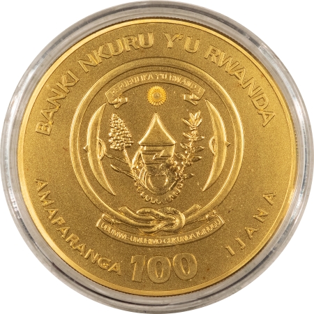 New Store Items RWANDA 2017 100 FRANCS, YEAR OF ROOSTER, 1 OZ GOLD, GEM PL BU, MINATGE-100, OGP