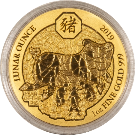 New Store Items RWANDA 2019 100 FRANCS, YEAR OF THE PIG, 1 OZ GOLD, GEM PL BU, MINATGE-188, OGP