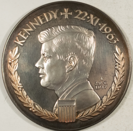 Exonumia GERMANY 1963 JOHN F KENNEDY 10 DUCAT MEMORIAL, X #M166, PURE SILVER, 80mm-4.8 OZ