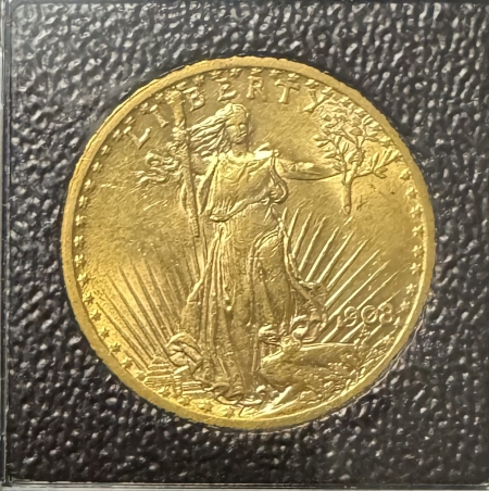 $20 1908 $20 ST. GAUDENS GOLD, NO MOTTO, LUSTROUS AU-A NICE LOOKING TYPE COIN!