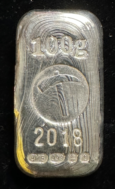 Bullion UNIQUE BYB POURED 100 GRAM .999 SILVER BAR, PICK-AXE LOGO-FIRST WE’VE EVER SEEN!