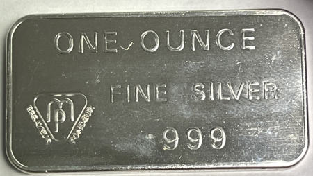 Bullion 1 TROY OZ .999+ FINE SILVER VINTAGE SWISS BANK CORPORATION SILVER BAR, #A391513