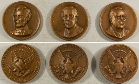 Exonumia LOT OF 9 MEDALLIC ARTS BRONZE PRESIDENTIAL MEDALS (7 DIFFERENT), 32mm, ca 1960’s