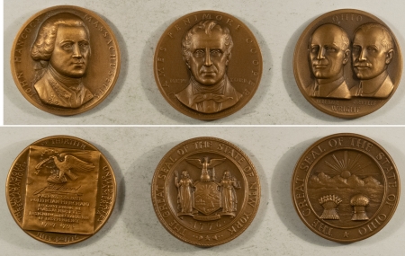 Exonumia LOT OF 9 MEDALLIC ARTS BRONZE PRESIDENTIAL MEDALS (7 DIFFERENT), 32mm, ca 1960’s