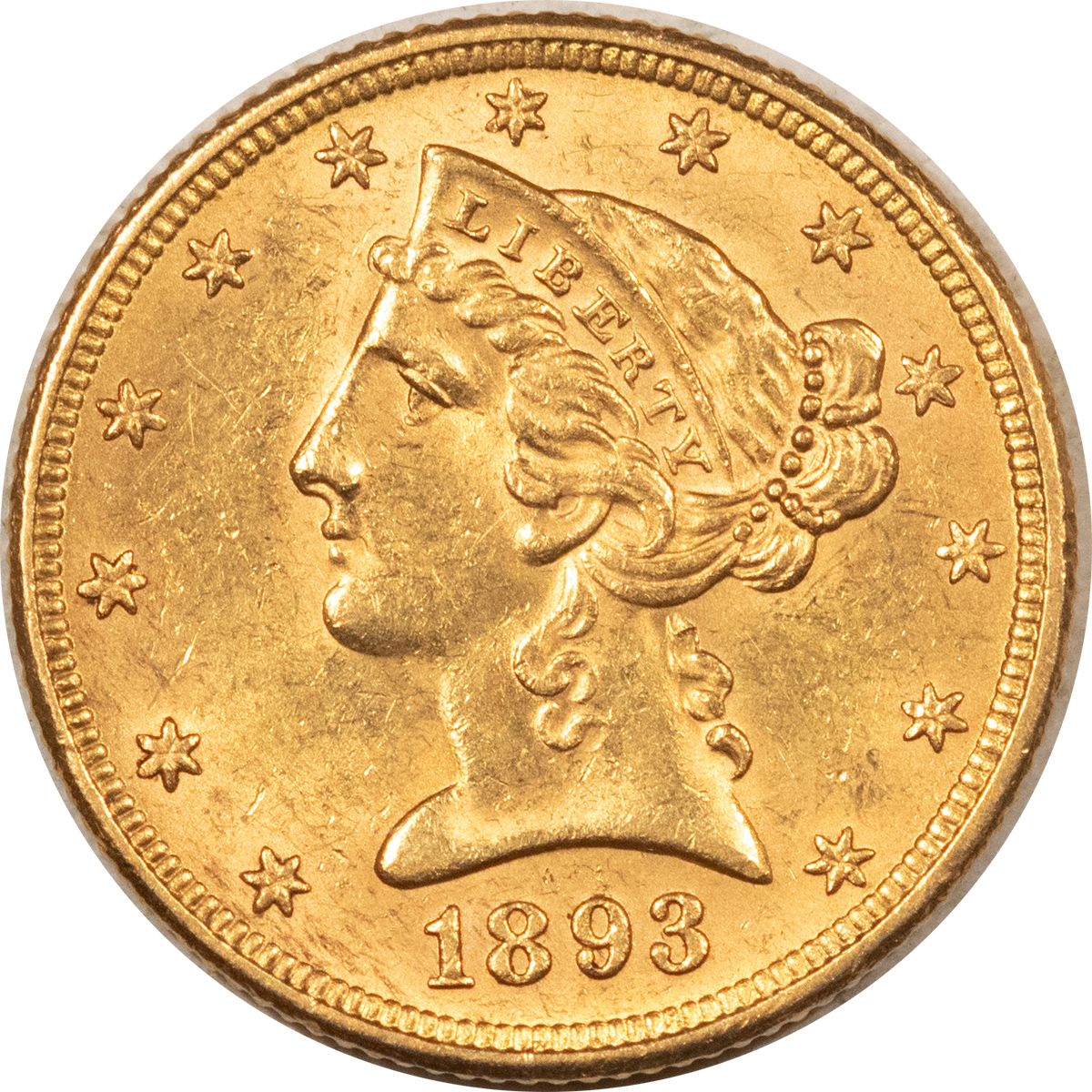 1893 $5 LIBERTY HEAD GOLD - HIGH GRADE, NEARLY UNCIRCULATED, LOOKS ...