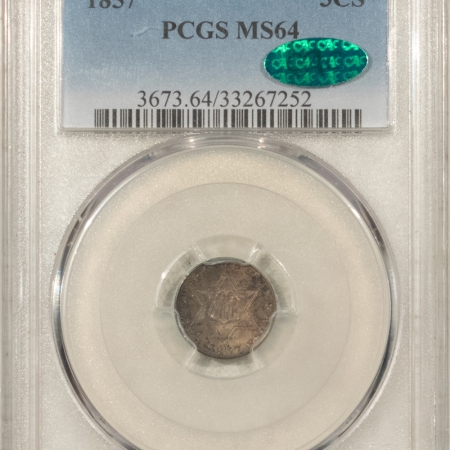 U.S. Certified Coins 1857 THREE CENT SILVER – PCGS MS-64, ORIGINAL, PREMIUM QUALITY & CAC APPROVED!