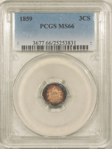 New Certified Coins 1859 THREE CENT SILVER – PCGS MS-66, GORGEOUS!