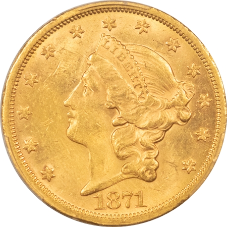 $20 1871-S TYPE 2 $20 LIBERY GOLD – PCGS GENUINE, UNC DETAILS CLEANED, OBVERSE WIPE