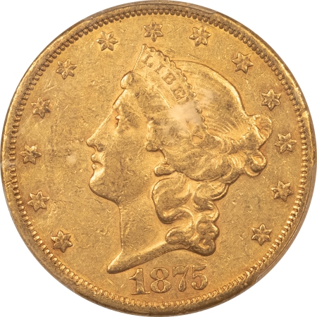 $20 1875-CC TYPE 2 $20 LIBERTY GOLD – PCGS AU-50, NICE, ORIGINAL CARSON CITY GOLD!