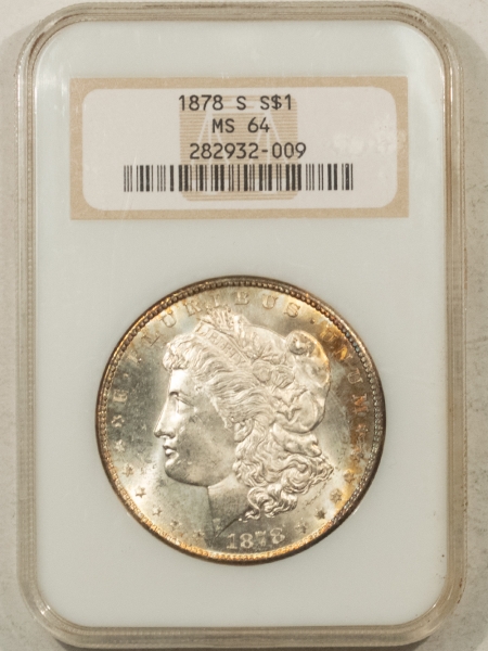 Morgan Dollars 1878-S MORGAN DOLLAR – NGC MS-64, FATTY HOLDER & PREMIUM QUALITY!