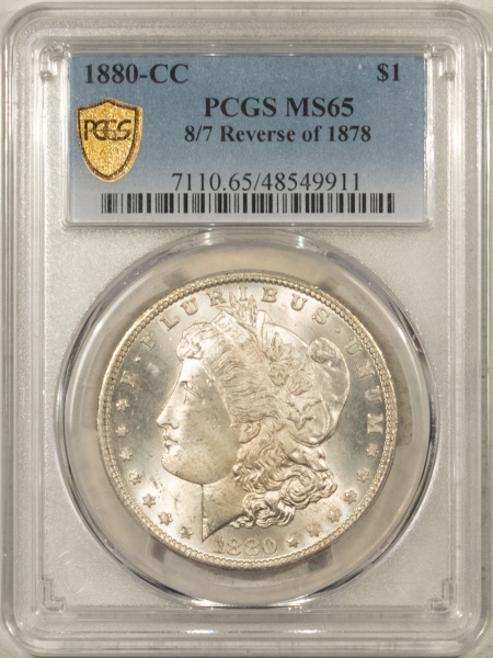 Morgan Dollars 1880-CC 8/7 REVERSE OF 1878 MORGAN DOLLAR – PCGS MS-65, FRESH WHITE, CARSON CITY