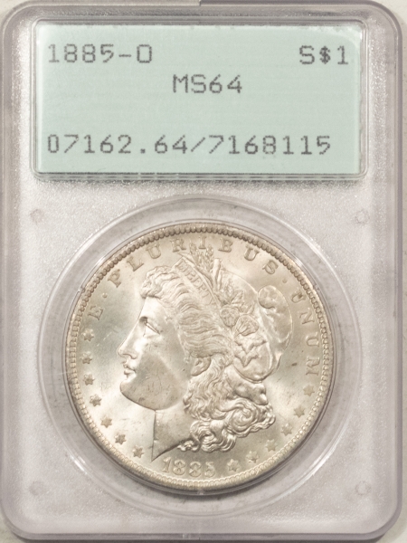 Morgan Dollars 1885-O MORGAN DOLLAR – PCGS MS-64, RATTLER, PREMIUM QUALITY!