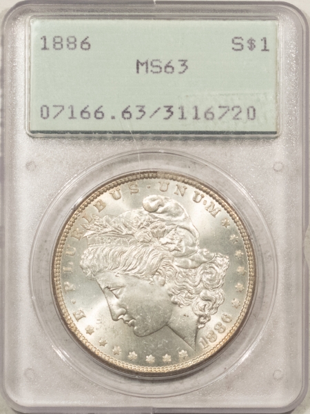 Morgan Dollars 1886 MORGAN DOLLAR – PCGS MS-63, RATTLER, PREMIUM QUALITY!