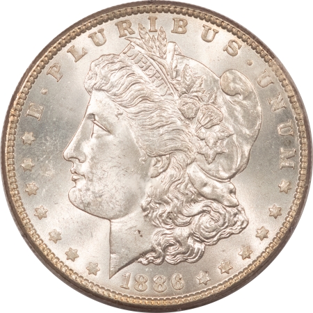 Morgan Dollars 1886 MORGAN DOLLAR – PCGS MS-63, RATTLER, PREMIUM QUALITY!