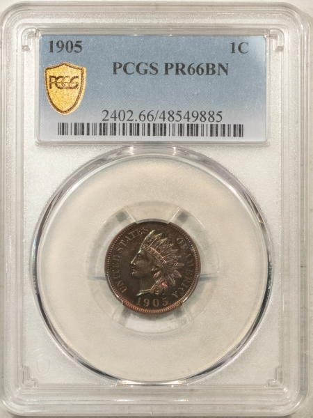 Indian 1905 PROOF INDIAN CENT – PCGS PR-66 BN, GORGEOUS! POP 17/1