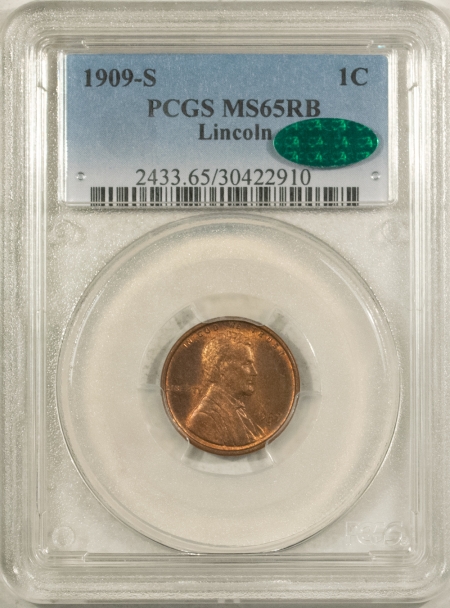 Lincoln Cents (Wheat) 1909-S LINCOLN CENT PCGS MS-65 RB CAC APPROVED!