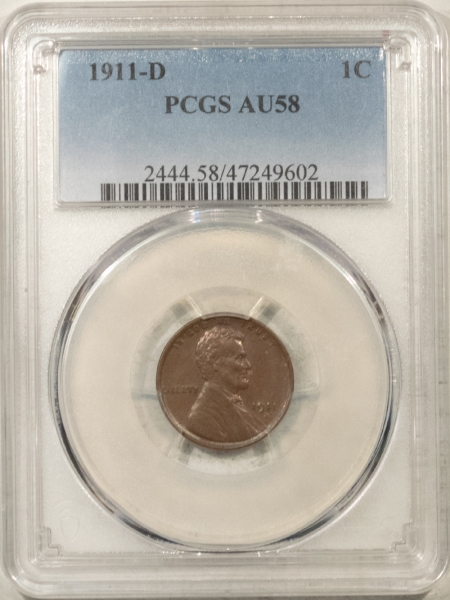 Lincoln Cents (Wheat) 1911-D LINCOLN CENT – PCGS AU-58, LOOKS UNCIRCULATED!