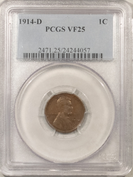 Lincoln Cents (Wheat) 1914-D LINCOLN CENT – PCGS VF-25, KEY DATE!