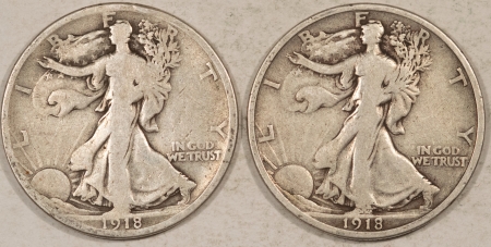 New Store Items 1918, 1918-D WALKING LIBERTY HALF DOLLARS, LOT/2 – PLEASING CIRCULATED EXAMPLES!