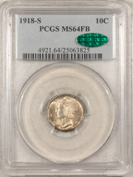 CAC Approved Coins 1918-S MERCURY DIME – PCGS MS-64 FB, FRESH, PREMUIM QUALITY! CAC APPROVED!