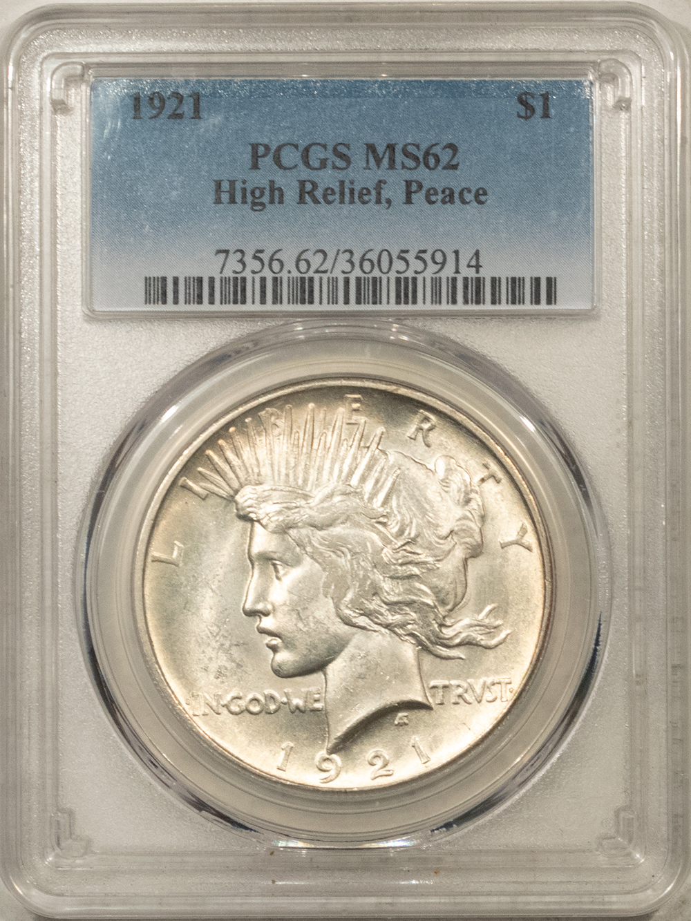 1921 PEACE DOLLAR, HIGH RELIEF - PCGS MS-62, LOOKS CHOICE! PREMIUM ...