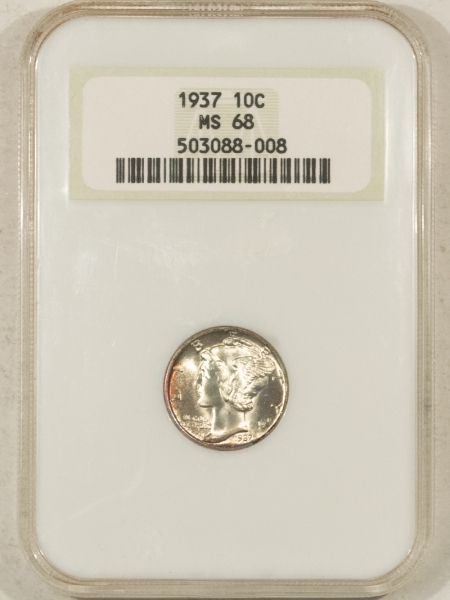 Mercury Dimes 1937 MERCURY DIME – NGC MS-68, FATTIE HOLDER & GORGEOUS!