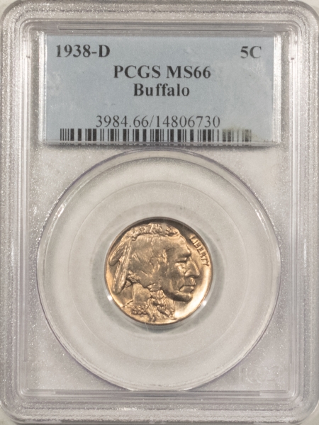 Buffalo Nickels 1938-D BUFFALO NICKEL – PCGS MS-66, SUPERB GEM!