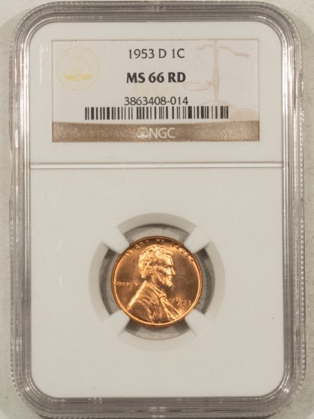 Lincoln Cents (Wheat) 1953-D LINCOLN CENT – NGC MS-66 RD, FIERY RED GEM+!