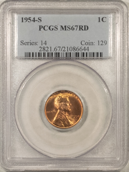 Lincoln Cents (Wheat) 1954-S LINCOLN CENT – PCGS MS-67 RD, SUPERB RED GEM!