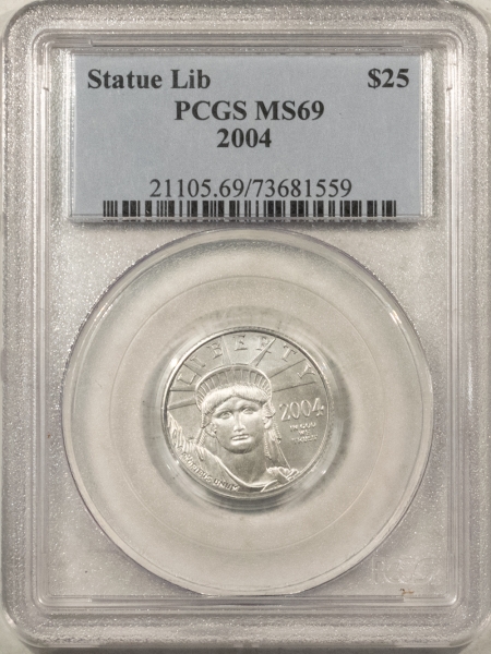 American Gold Eagles, Buffaloes, & Liberty Series 2004 1/4 OZ $25 AMERICAN PLATINUM EAGLE, .9999 – PCGS MS-69