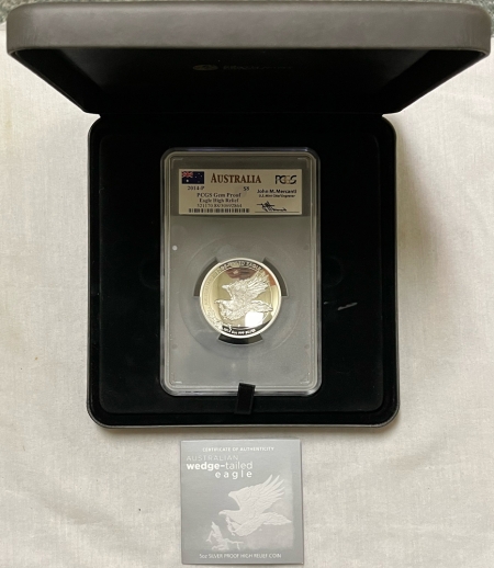 Bullion 2014-P $8 AUSTRALIA WEDGE-TAILED EAGLE MERCANTI 5 OZ SILVER- PCGS GEM PR BOX/COA