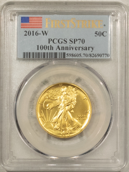 Modern Gold Commems 2016-W WALKING LIBERTY 1/2 OZ GOLD COMMEM 50C PCGS SP-70, FIRST STRIKE 100TH ANN