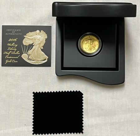 Modern Gold Commems 2016-W CENTENNIAL GOLD WALKING LIBERTY HALF IN ORIGINAL GOVERMENT PACKAGING!