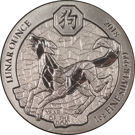 World Certified Coins 2018 RWANDA 50 FRANCS LUNAR 1 OZ .999 SILVER YEAR OF THE DOG – GEM!