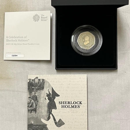 World Certified Coins 2019 UK 50 PENCE SILVER PROOF PIEDFORT CELEBRATION OF SHERLOCK HOLMES GEM W/ OGP