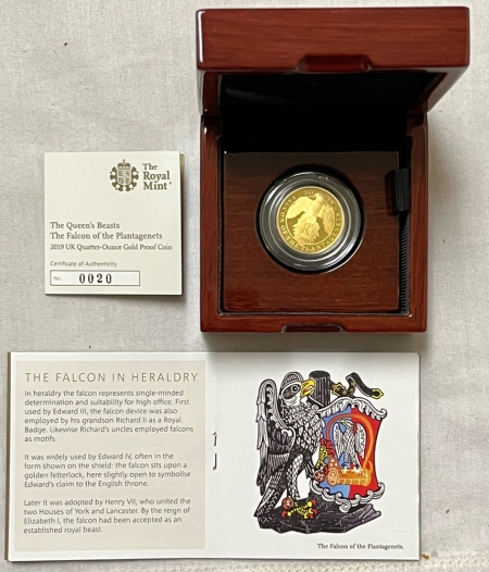 New Store Items GREAT BRITAIN 2019 “THE QUEEN’S BEAST” 1/4 OZ GOLD, 25 POUND COIN-GEM PROOF/OGP!