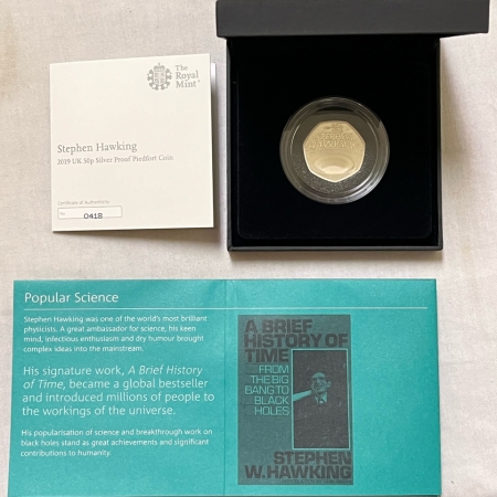 World Certified Coins 2019 GREAT BRITAIN 50 PENCE SILVER PR INNOVATION IN SCIENCE, STEPHEN HAWKING OGP