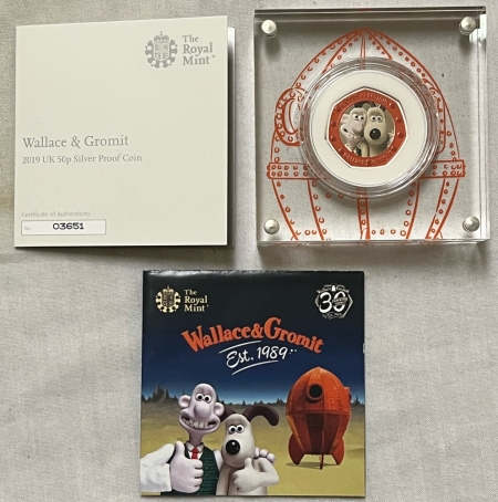 Bullion 2019 UK 50 PENCE SILVER PROOF WALLACE & GROMIT, #3651/27500 – GEM PROOF BOX/COA!