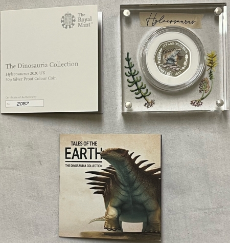 Bullion 2020 GREAT BRITAIN 50 PENCE SILVER PROOF- TALES OF THE EARTH HYLAEOSAURS W/ OGP