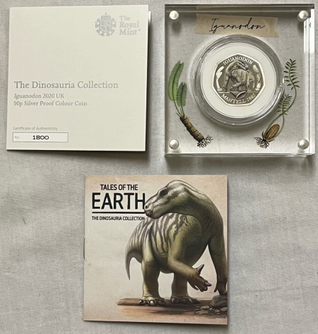 Bullion 2020 GREAT BRITAIN 50 PENCE SILVER PROOF – TALES OF THE EARTH, IGUANODON W/ OGP