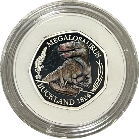 Bullion 2020 GREAT BRITAIN 50 PENCE SILVER PROOF- TALES OF THE EARTH MEGALOSAURUS W/ OGP