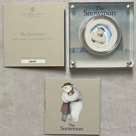 World Certified Coins 2020 UNITED KINGDOM 50 PENCE SILVER PROOF SNOWMAN GEM PROOF, OGP